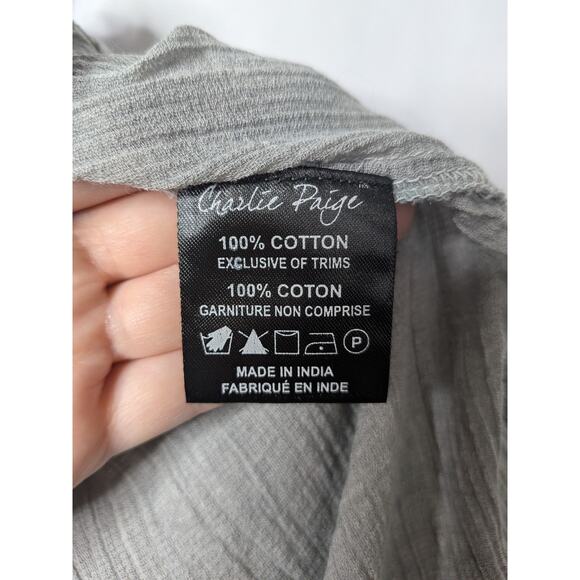 Charlie Paige gray button down dress 100% cotton embroidery and lace S/M - Picture 8 of 9